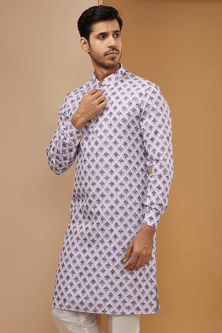 Lilac Ikat Printed Kurta Set