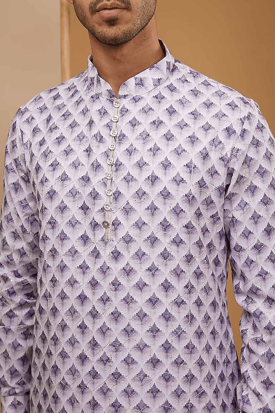 Lilac Ikat Printed Kurta Set