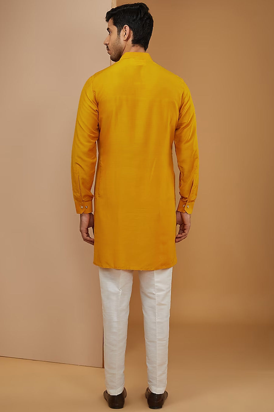 Mustard Kurta Set With Embroidered Jacket