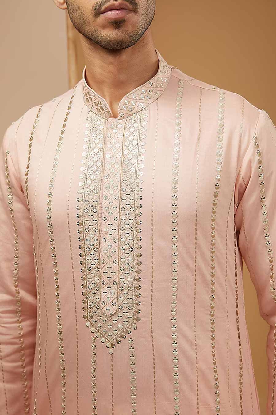 Peach Mirror Embroidered Kurta Set