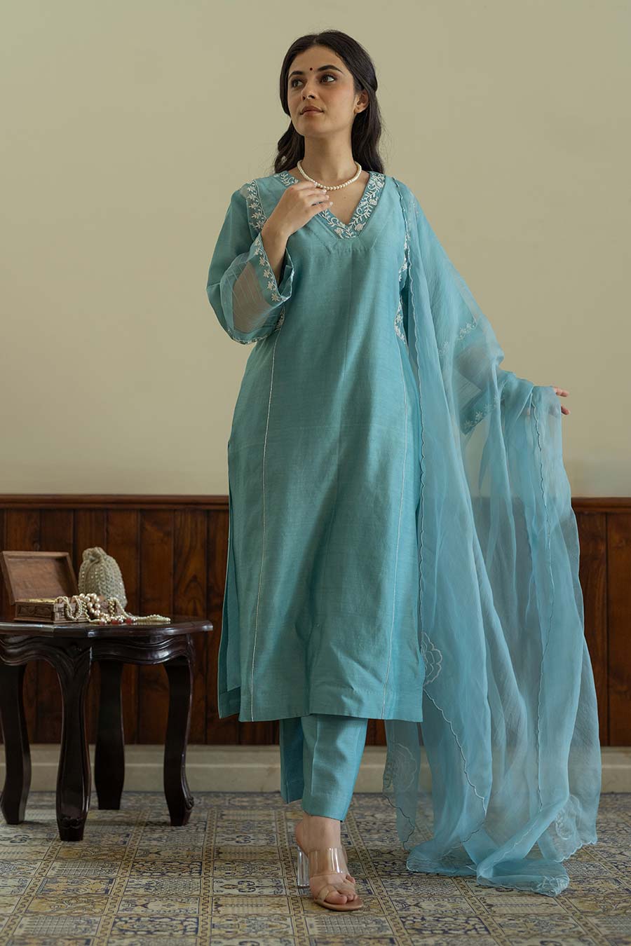 Blue Embroidered Kurta Set