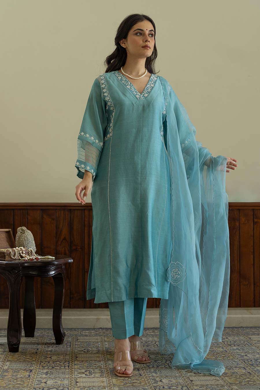 Blue Embroidered Kurta Set