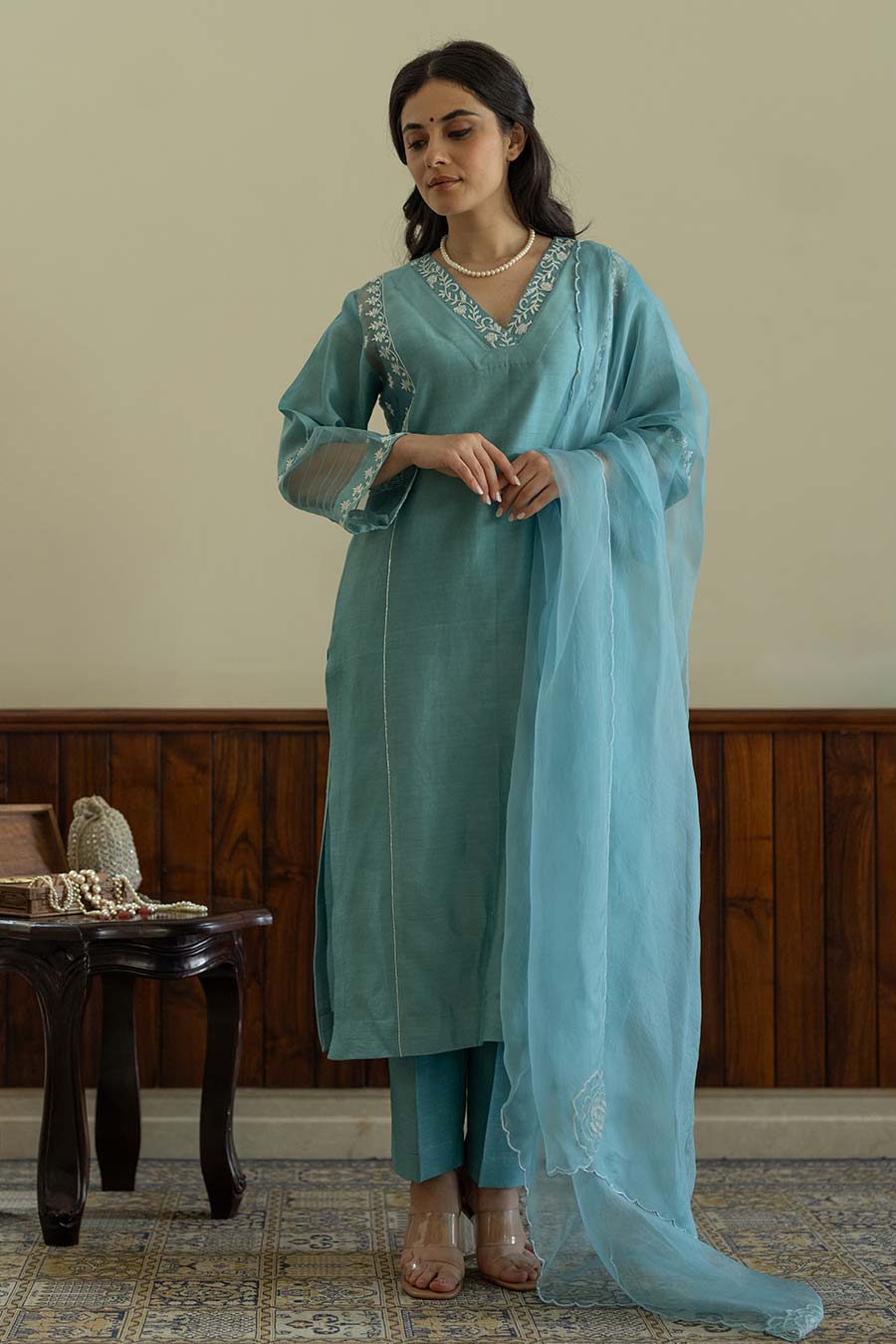 Blue Embroidered Kurta Set