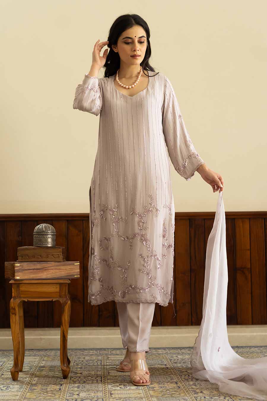 Lilac Embroidered Kurta Set