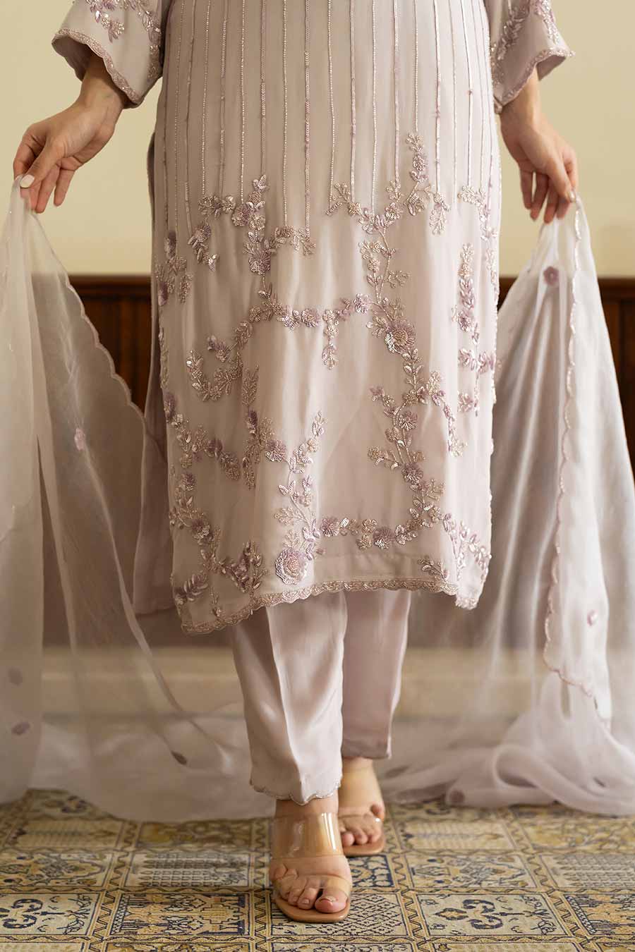 Lilac Embroidered Kurta Set