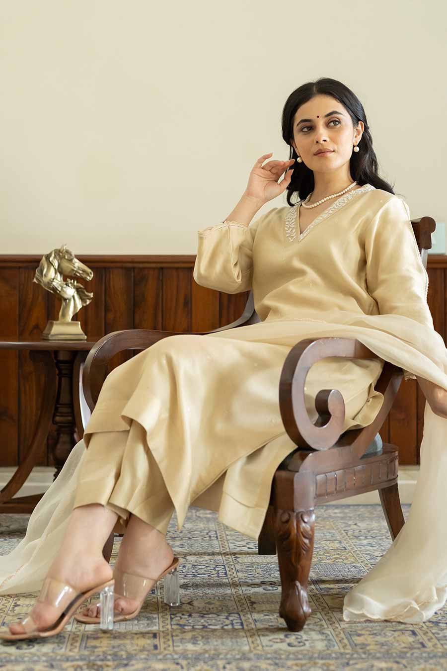 Beige Embroidered Kurta Set