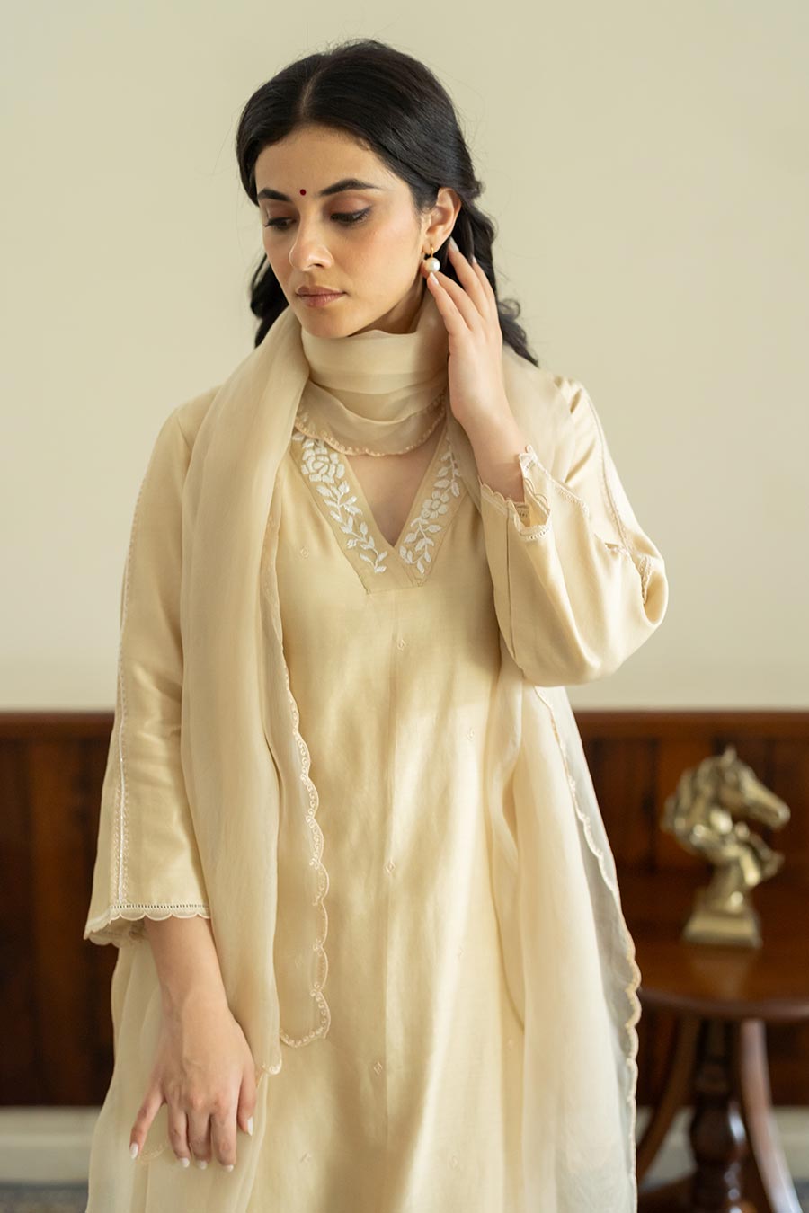 Beige Embroidered Kurta Set