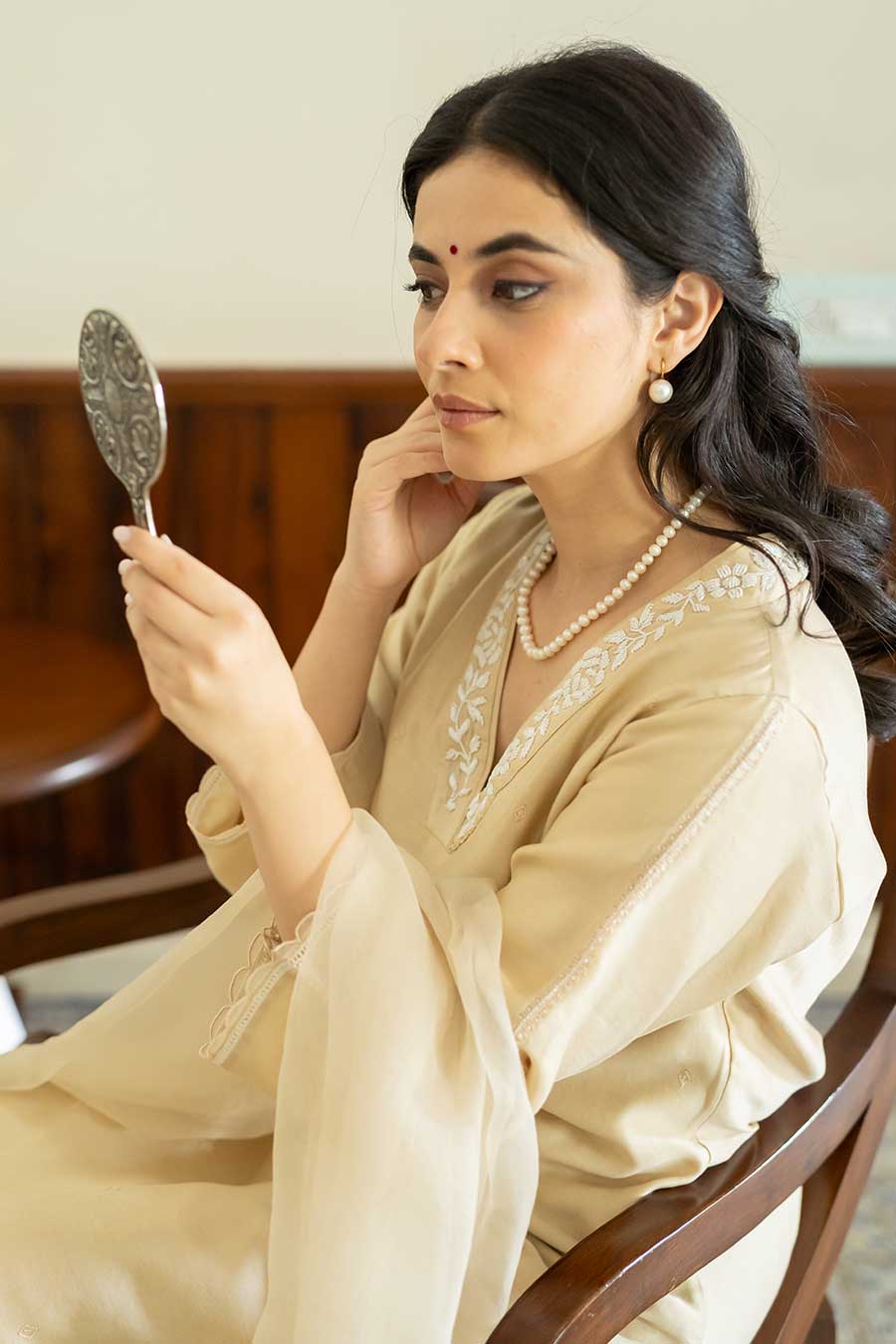 Beige Embroidered Kurta Set