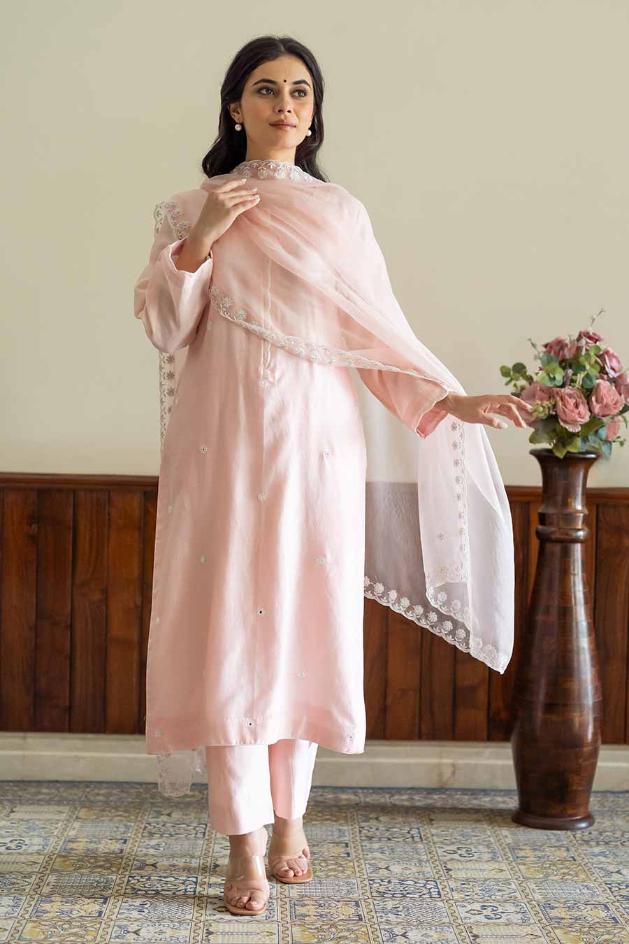 Peach Embroidered Kurta Set