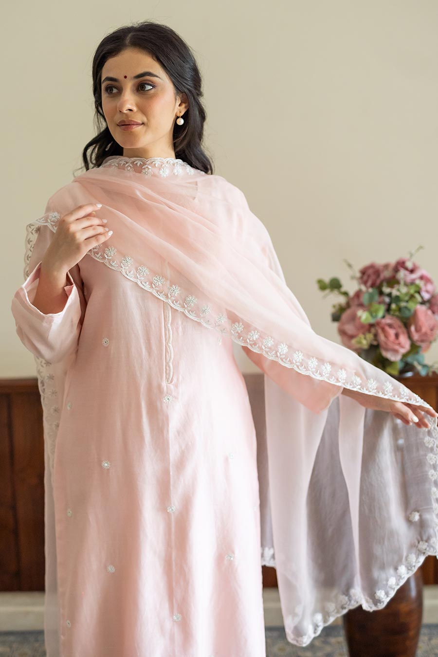 Peach Embroidered Kurta Set