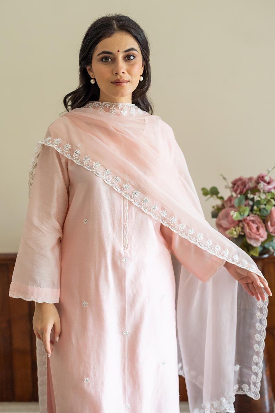 Peach Embroidered Kurta Set