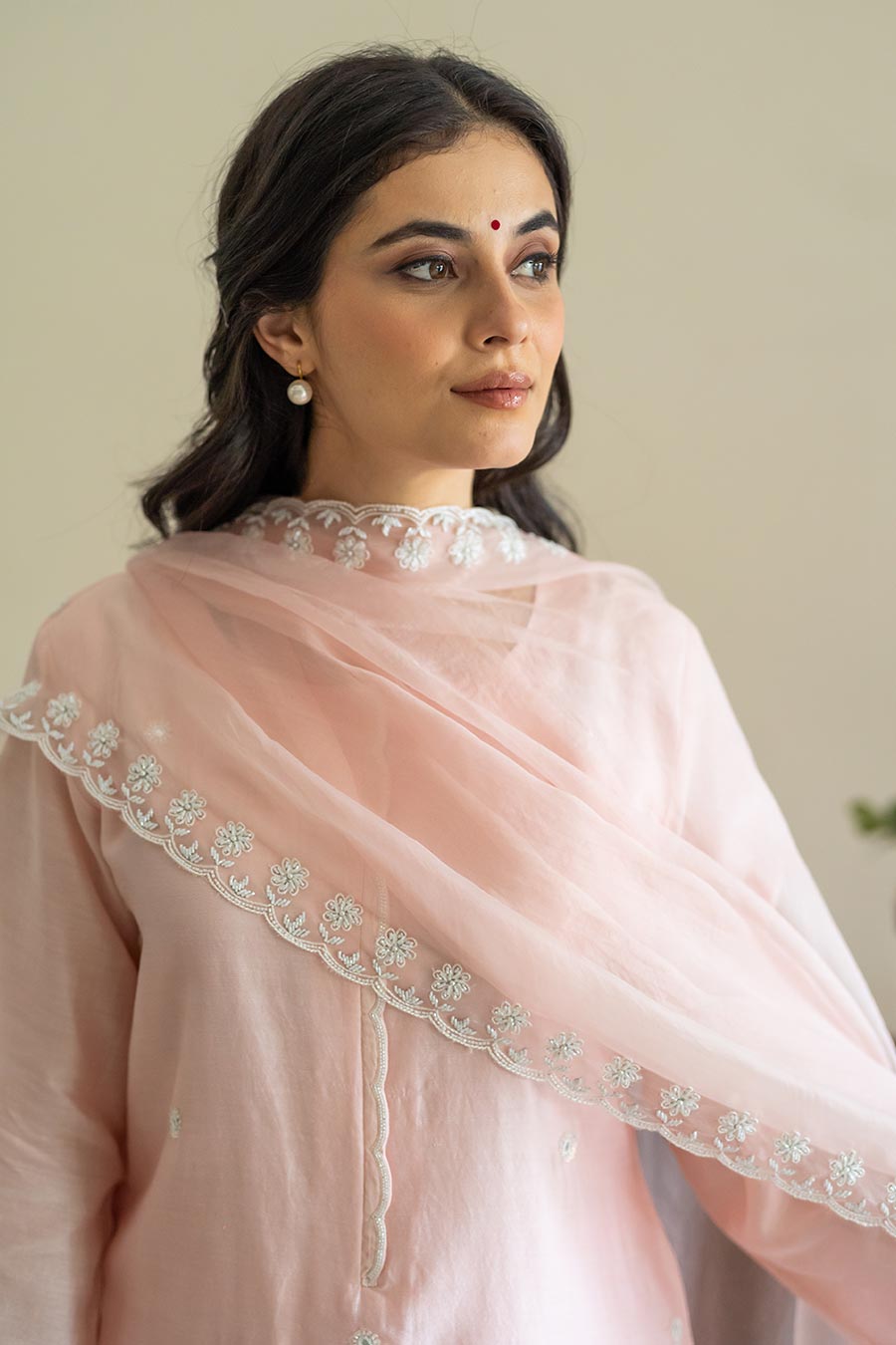 Peach Embroidered Kurta Set