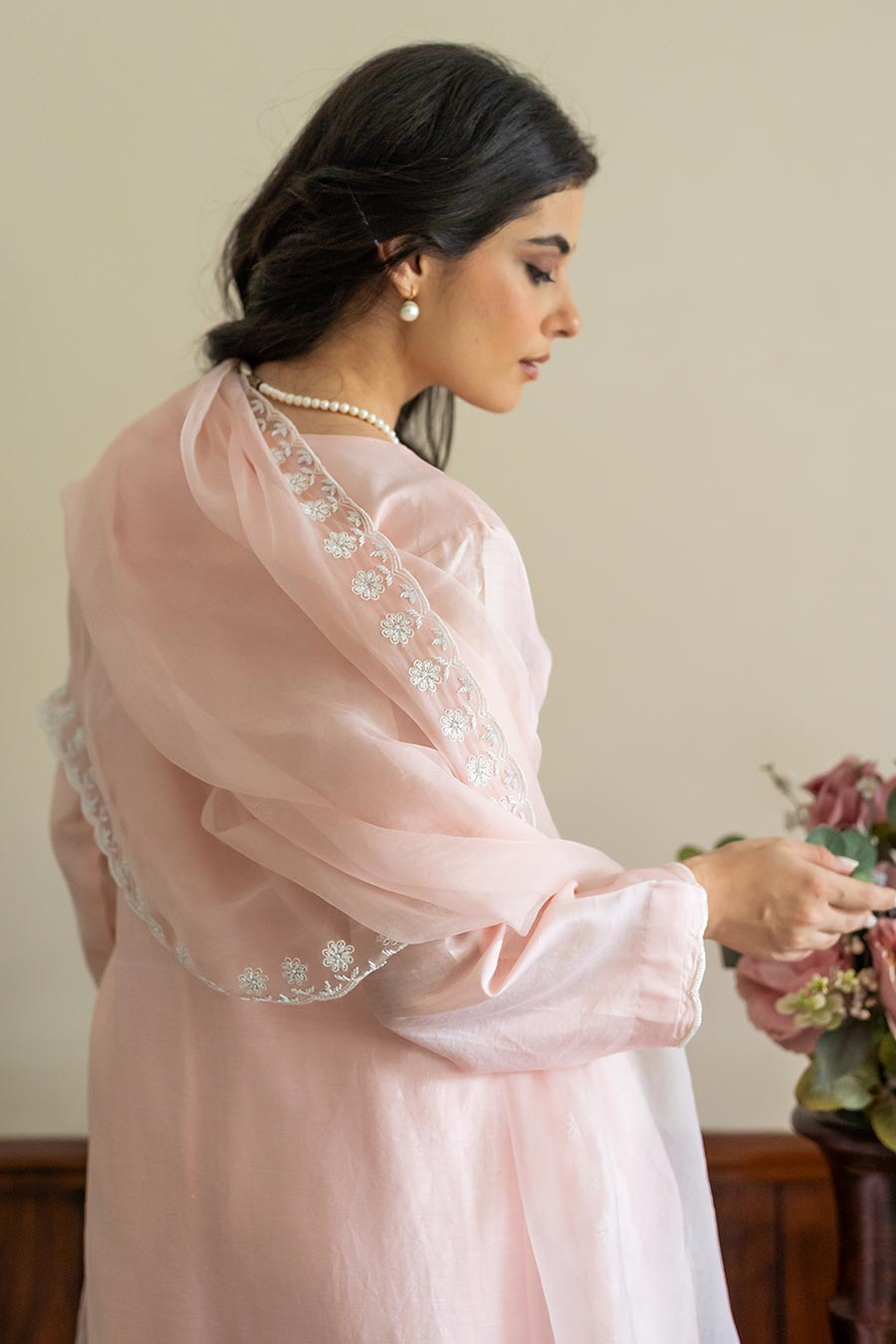 Peach Embroidered Kurta Set