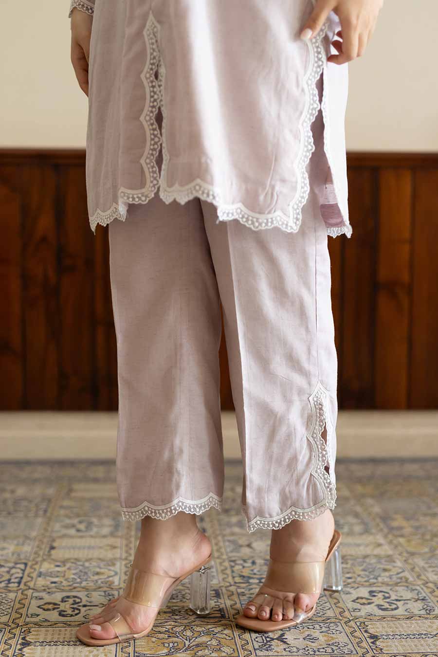 Lilac Lace Embellished Kurta & Pant Set