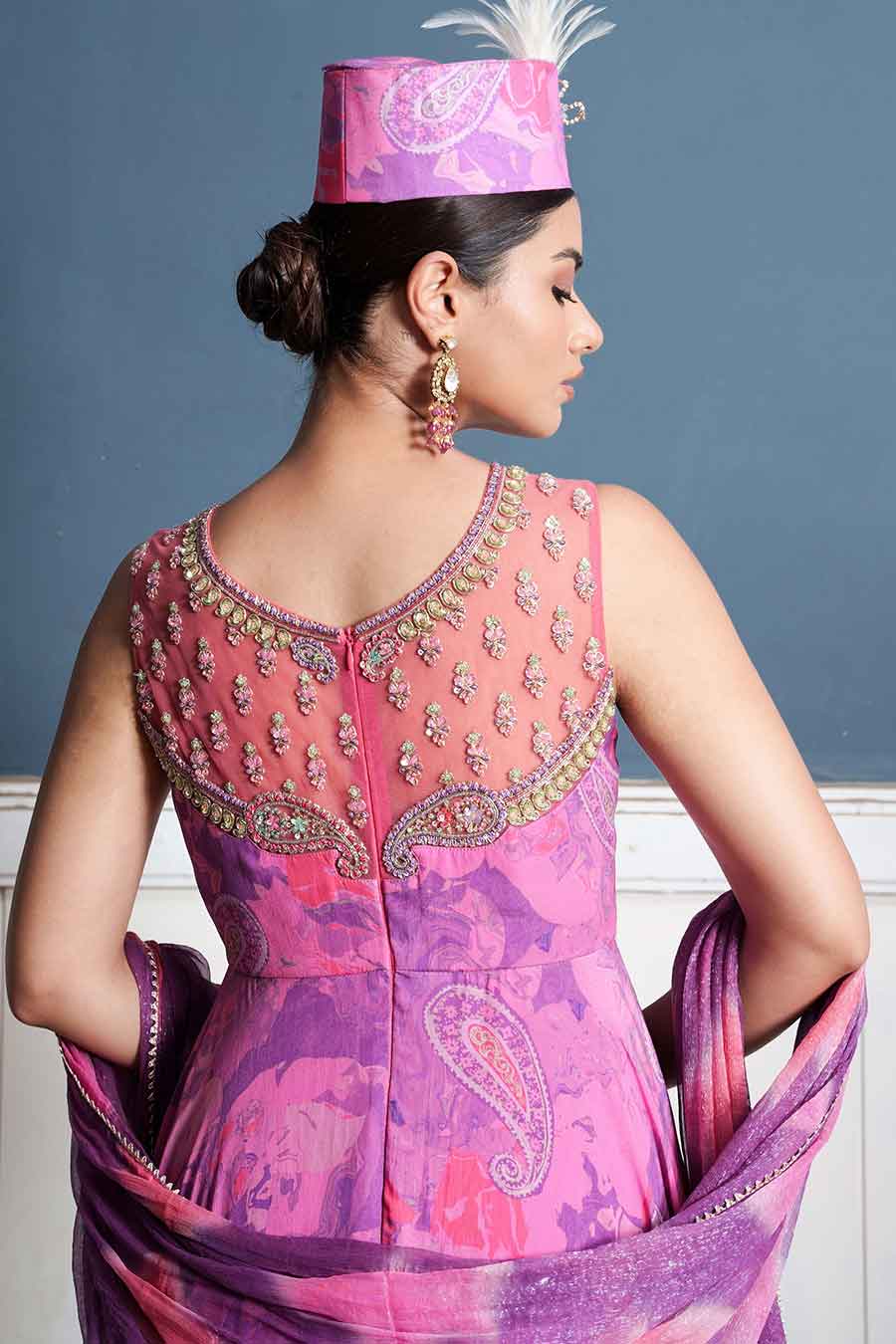 Purple Paisley-Embroidered Anarkali Set