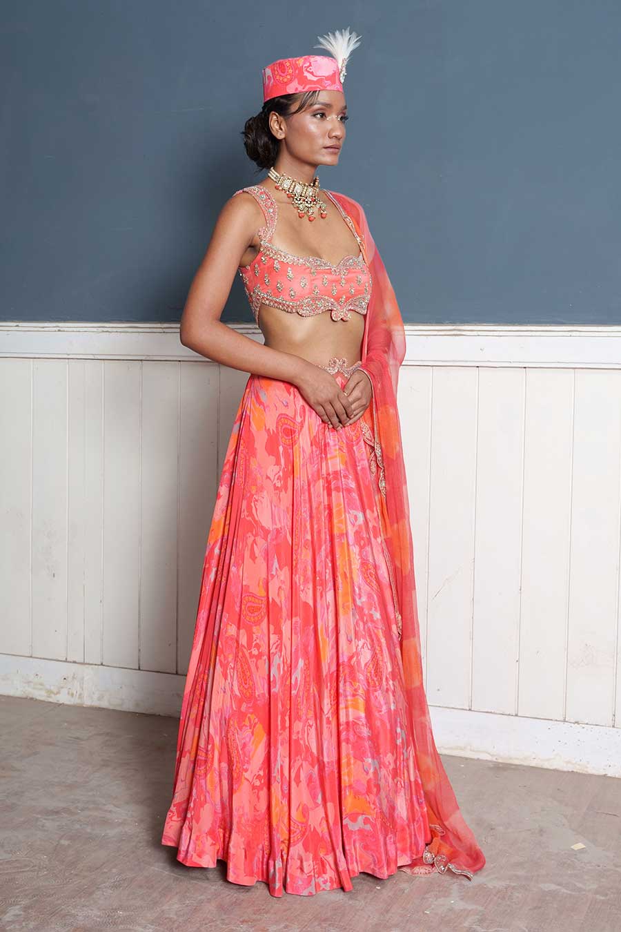 Pink Paisley-Embroidered Lehenga Set