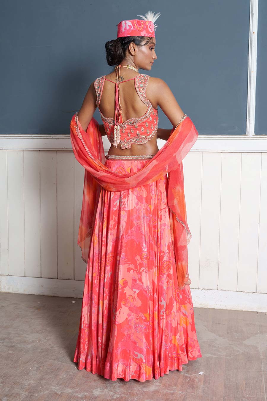 Pink Paisley-Embroidered Lehenga Set