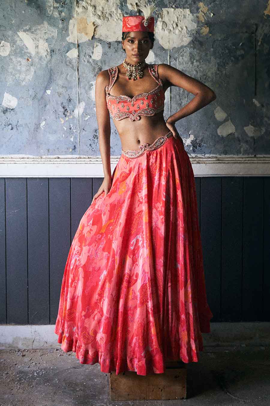 Pink Paisley-Embroidered Lehenga Set