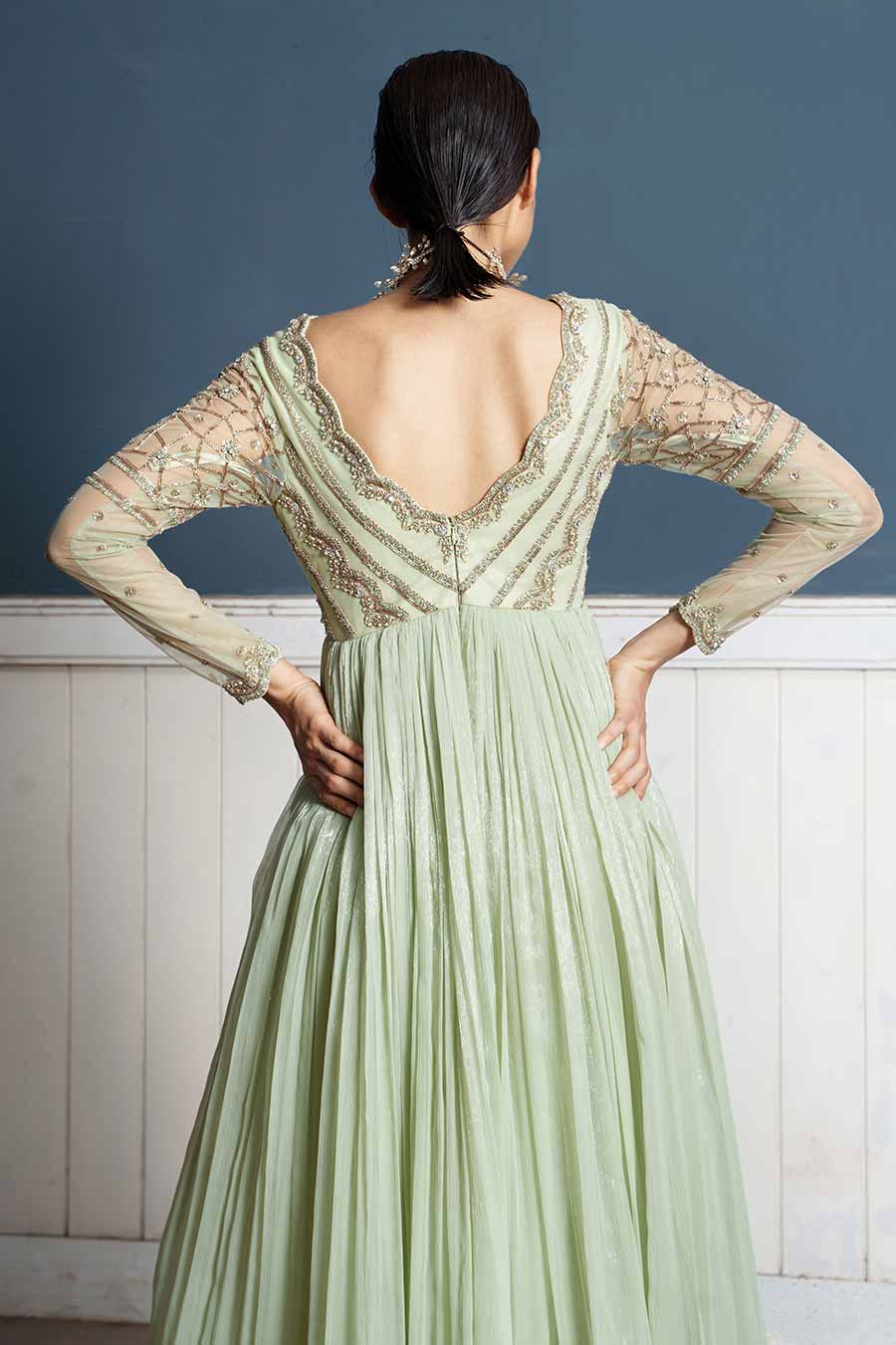 Pastel Green Hand-Embroidered Gown