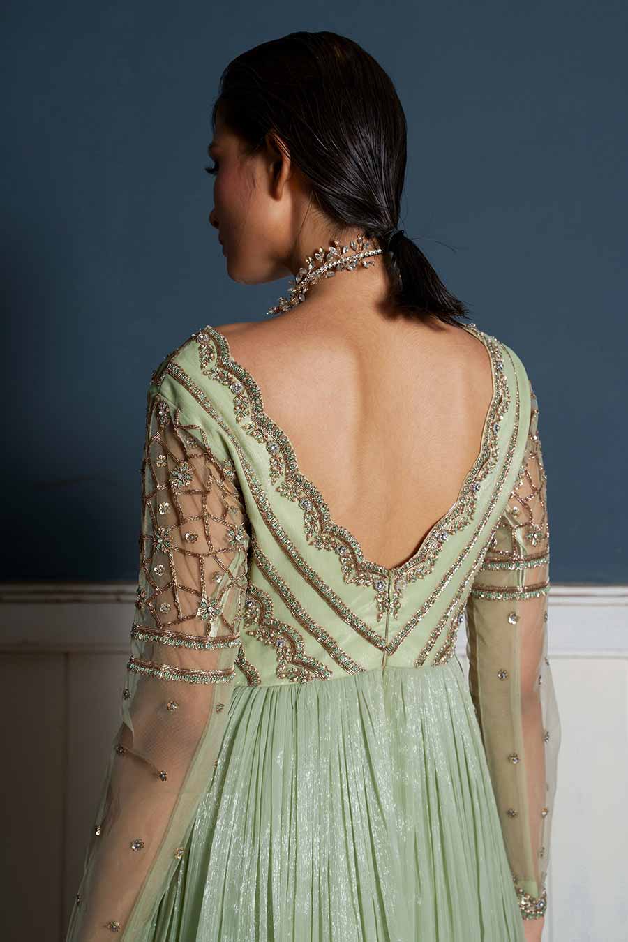 Pastel Green Hand-Embroidered Gown