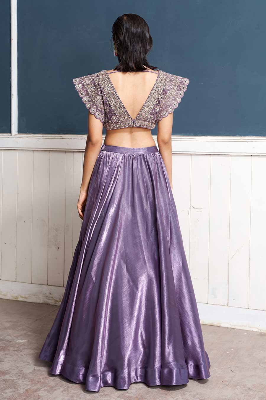 Purple Hand-Embroidered Blouse & Lehenga Set