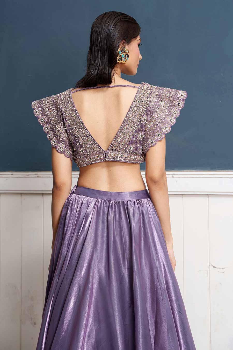 Purple Hand-Embroidered Blouse & Lehenga Set