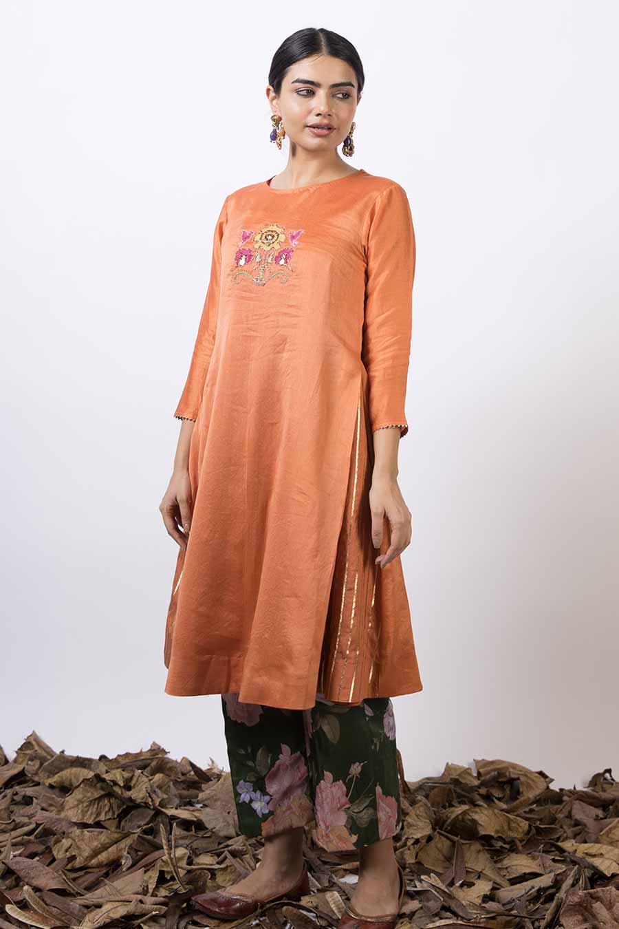 Orange Embellished Kurta & Pant Set