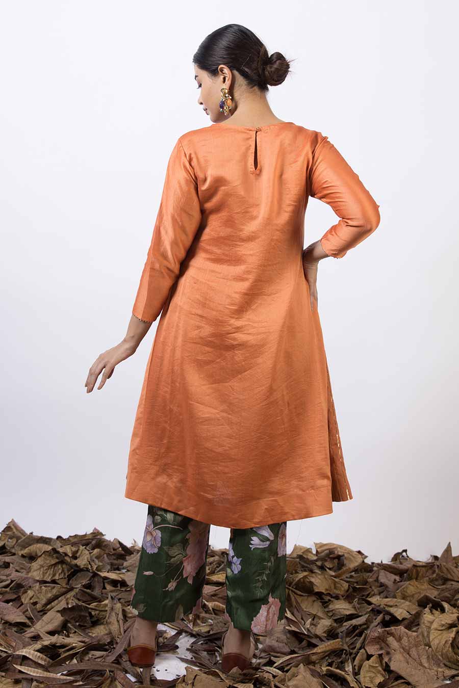 Orange Embellished Kurta & Pant Set