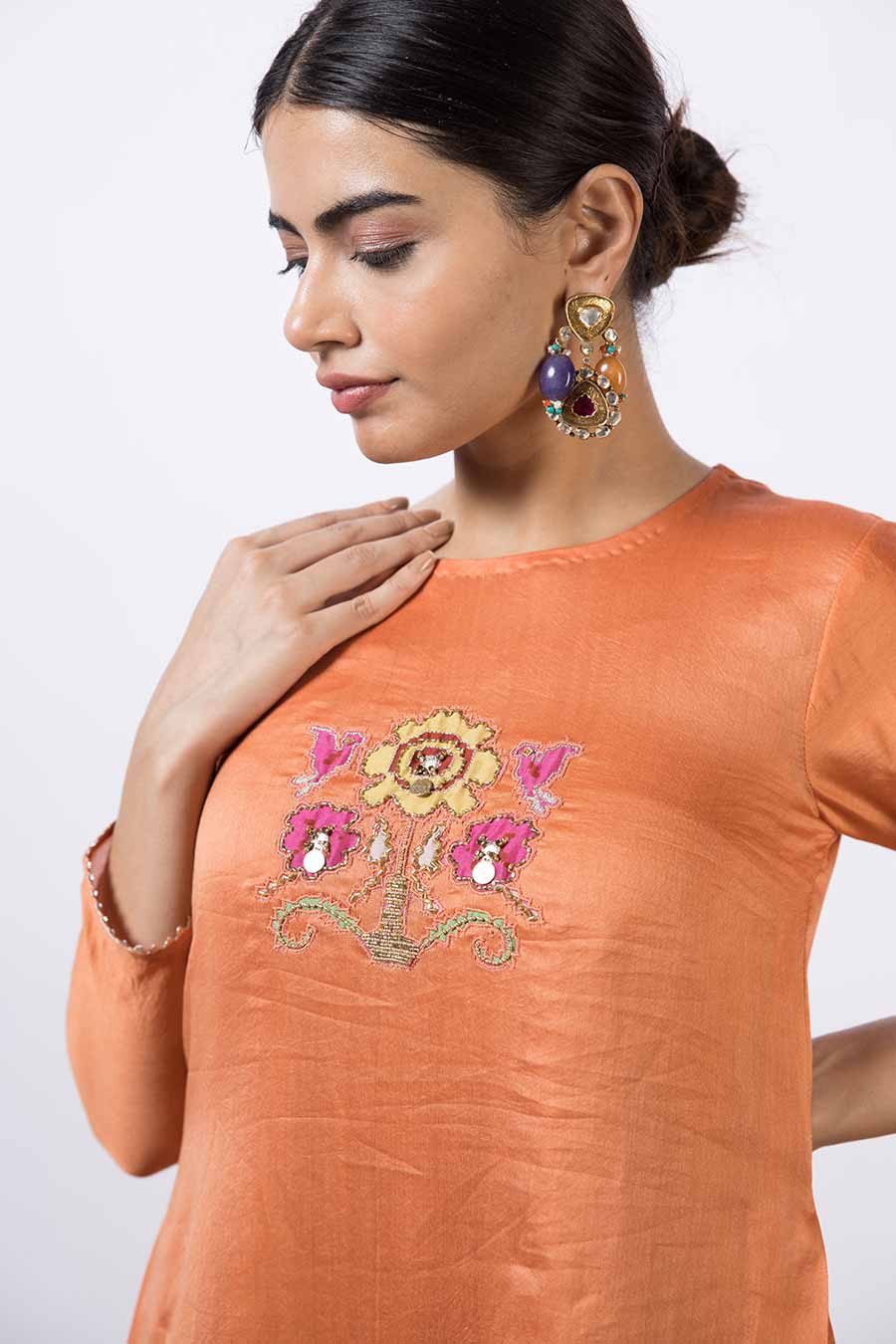 Orange Embellished Kurta & Pant Set