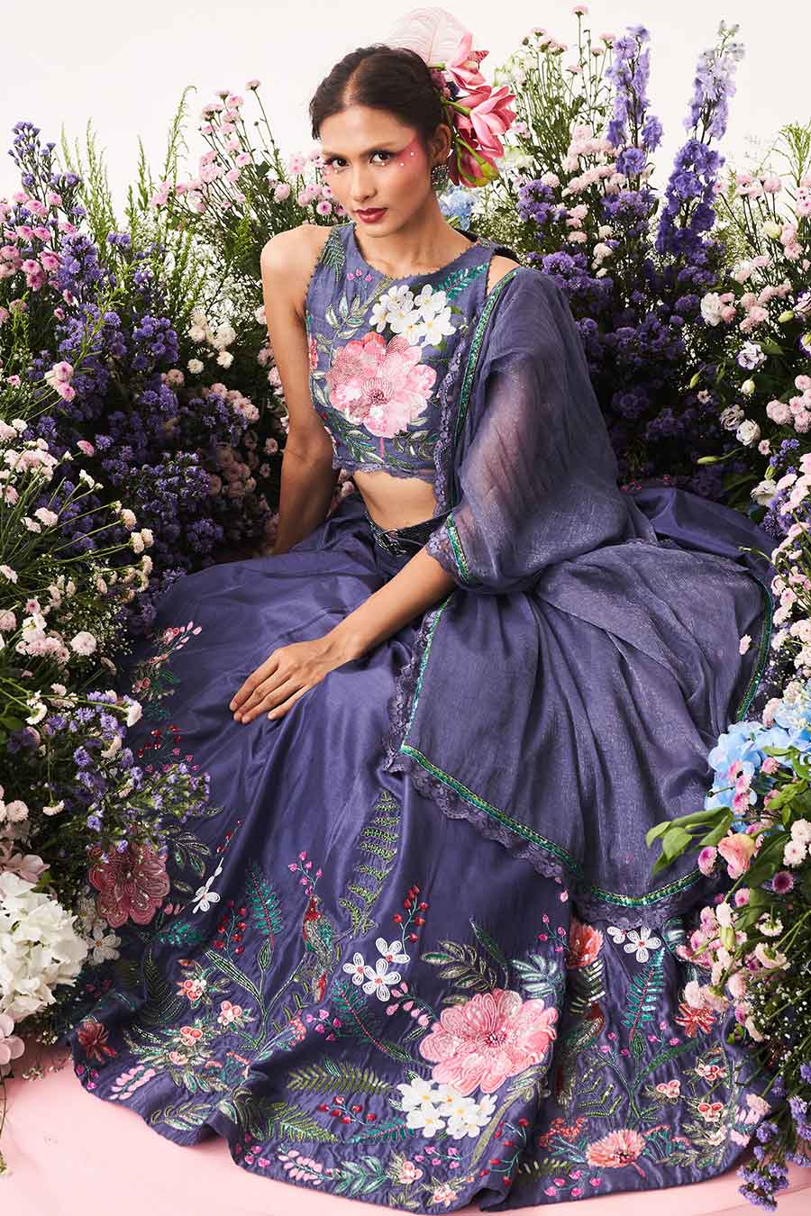 Purple Hand-Embroidered Lehenga Set