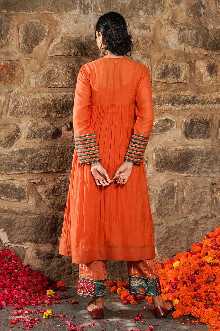 Saanjh - Orange Embroidered Kurta & Pant Set