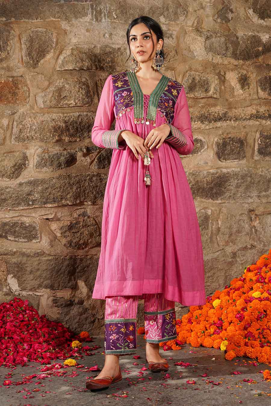 Saanjh - Pink Embroidered Kurta & Pant Set