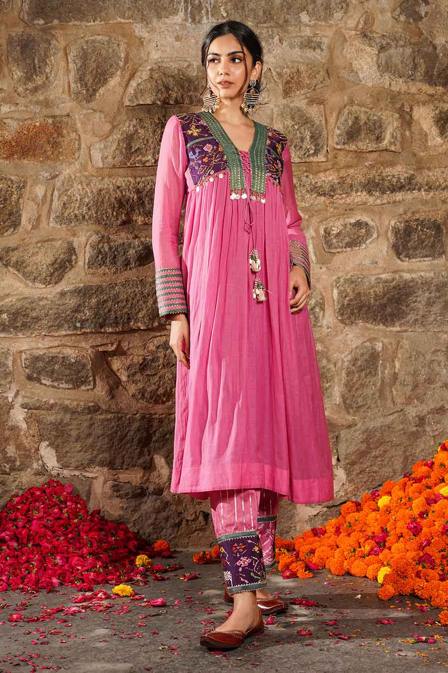 Saanjh - Pink Embroidered Kurta & Pant Set