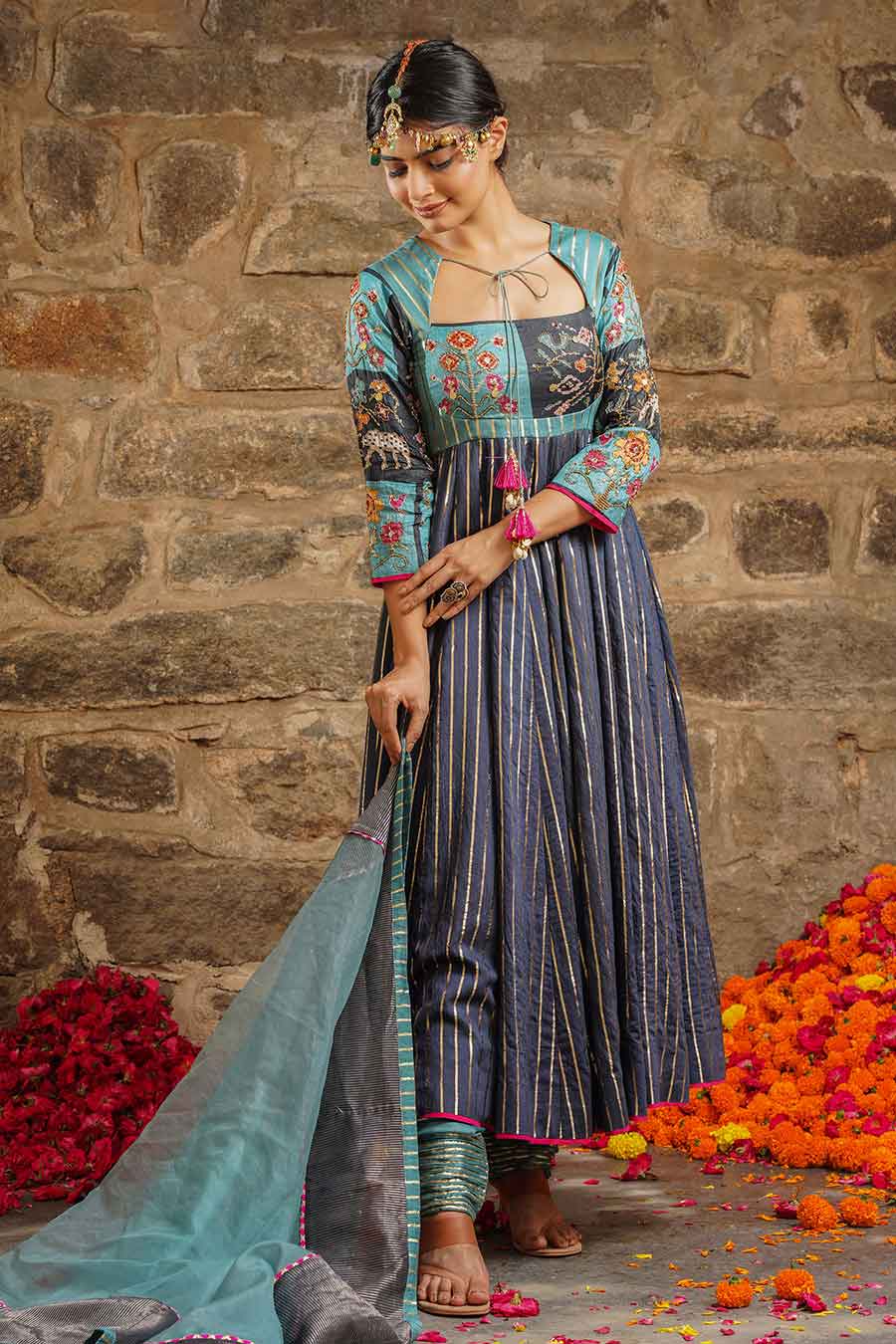 Hasrat - Oceanic Blue Embellished Anarkali Set