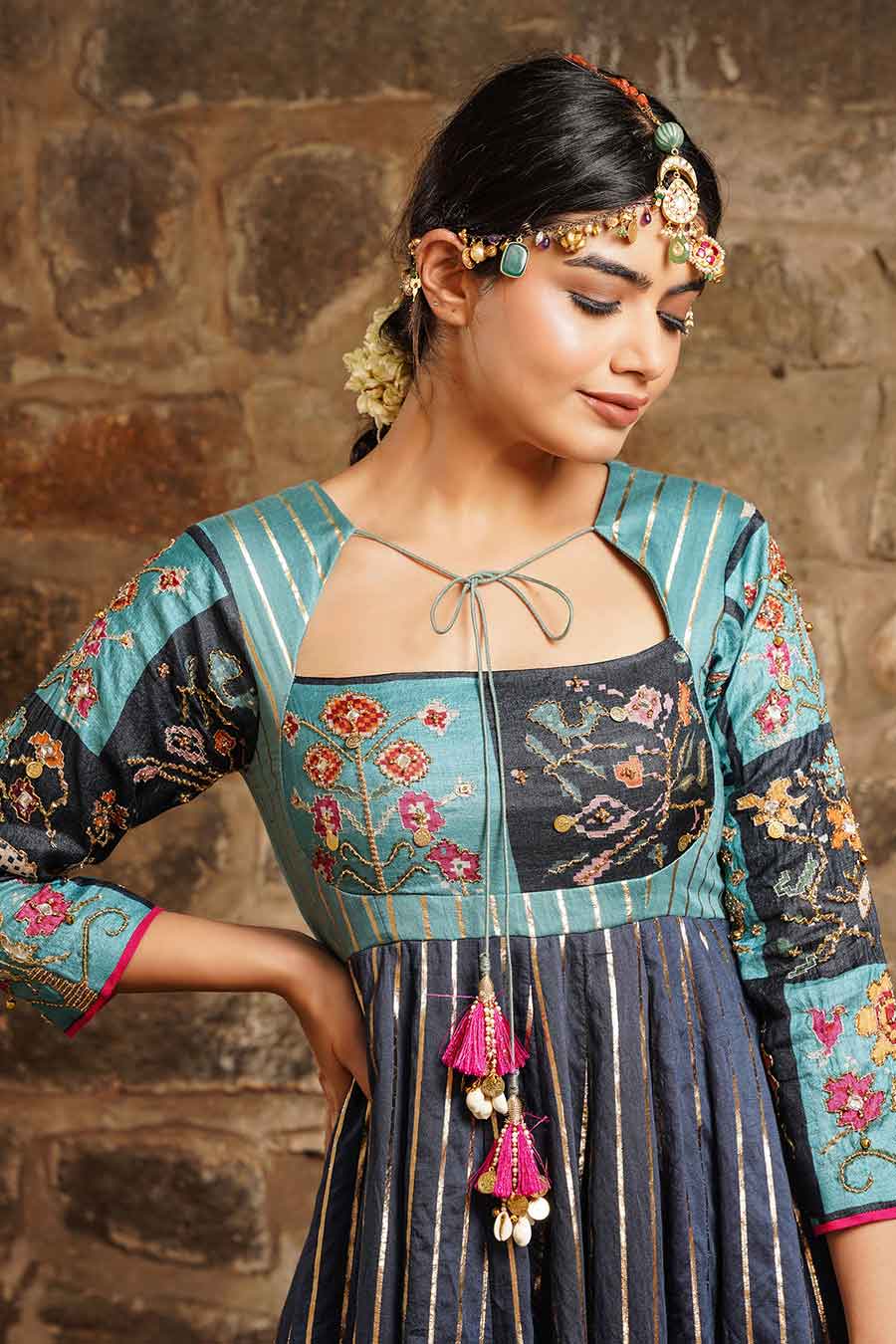 Hasrat - Oceanic Blue Embellished Anarkali Set