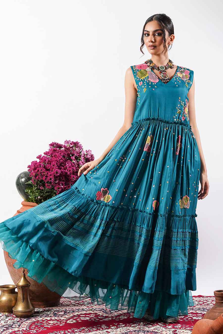 Naaz- Teal Lagoon Embellished Dress