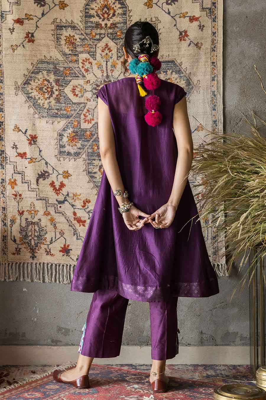 Purple Embellished Kurta & Pant Set