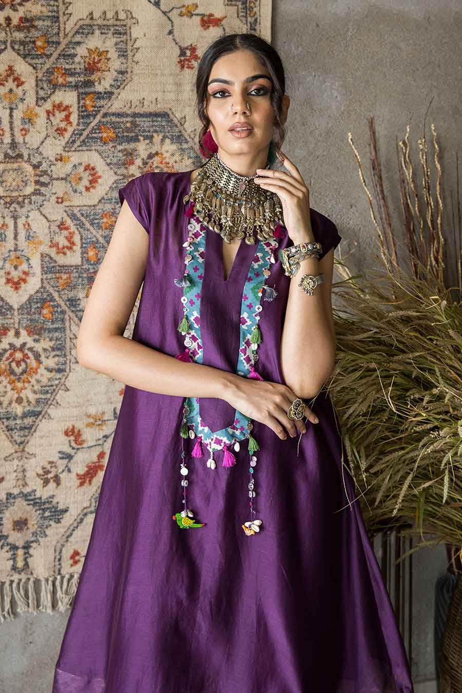 Purple Embellished Kurta & Pant Set