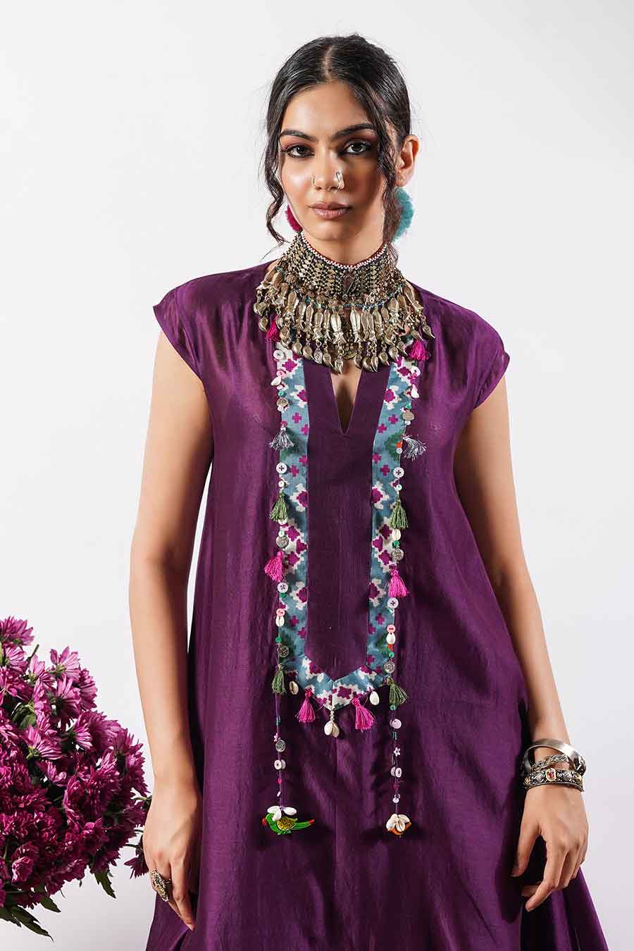 Purple Embellished Kurta & Pant Set