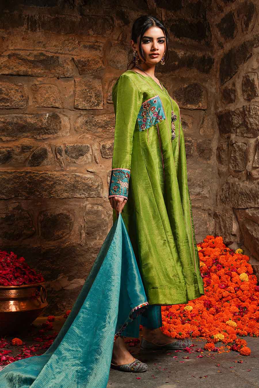 Gulzaar - Green Embellished Kali Kurta Set