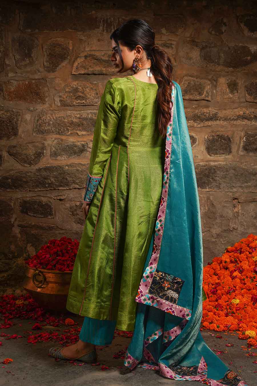 Gulzaar - Green Embellished Kali Kurta Set