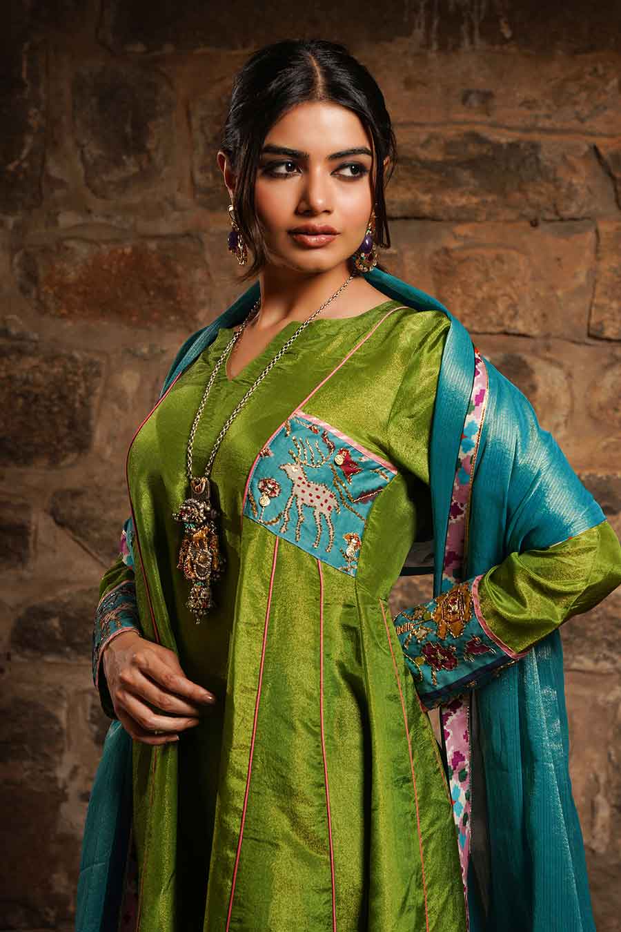 Gulzaar - Green Embellished Kali Kurta Set