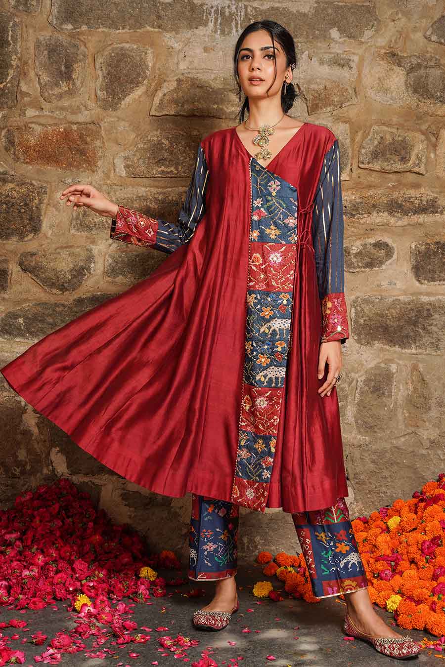 Aafreen - Maroon Angrakha Kurta & Pant Set