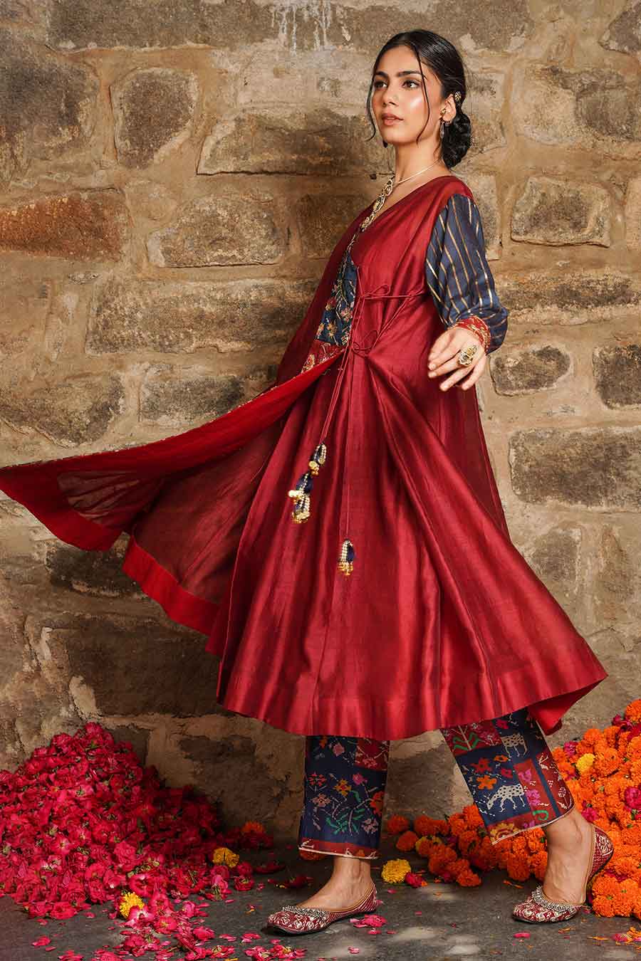 Aafreen - Maroon Angrakha Kurta & Pant Set