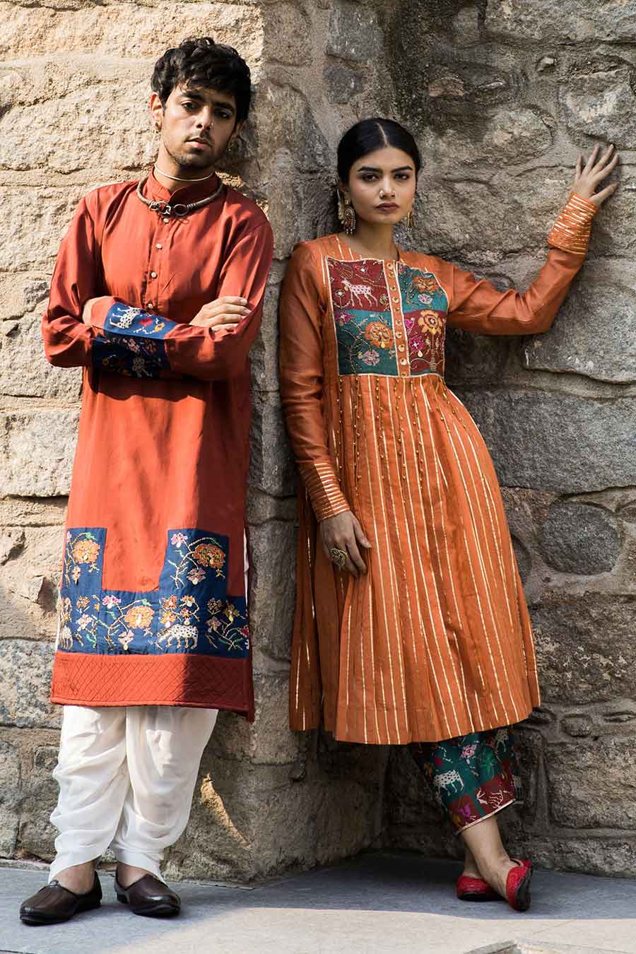 Leiyla - Orange Embellished Kurta & Pant Set