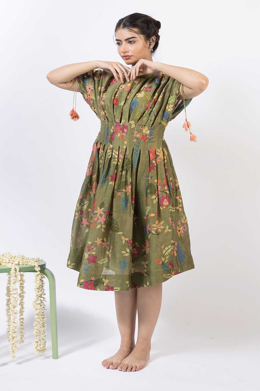 Faizy- Earthy Green Printed Dress