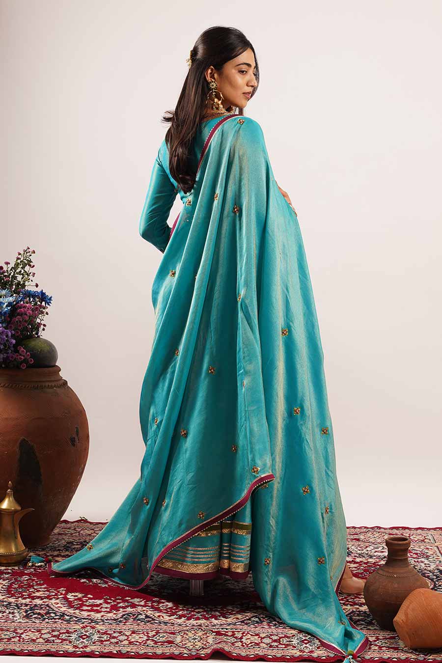 Nazaakat- Blue Embriodered Anarkali & Dupatta Set