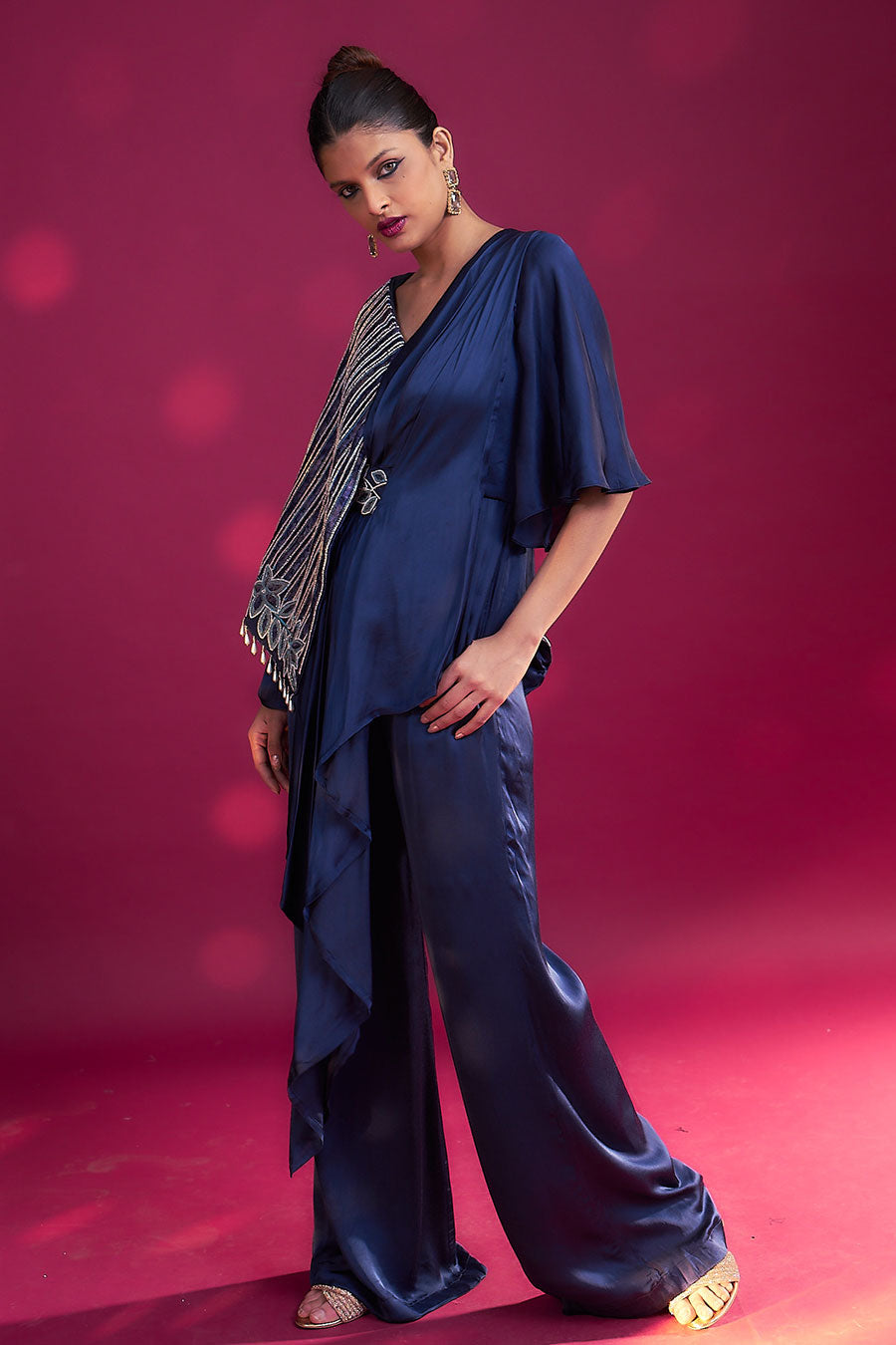 Deep Blue Ajrakh Embroidered Flap Jumpsuit