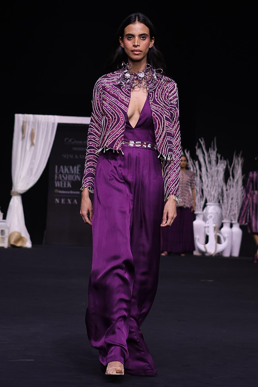 Purple Ajrakh Embroidered Jacket & Jumpsuit Set