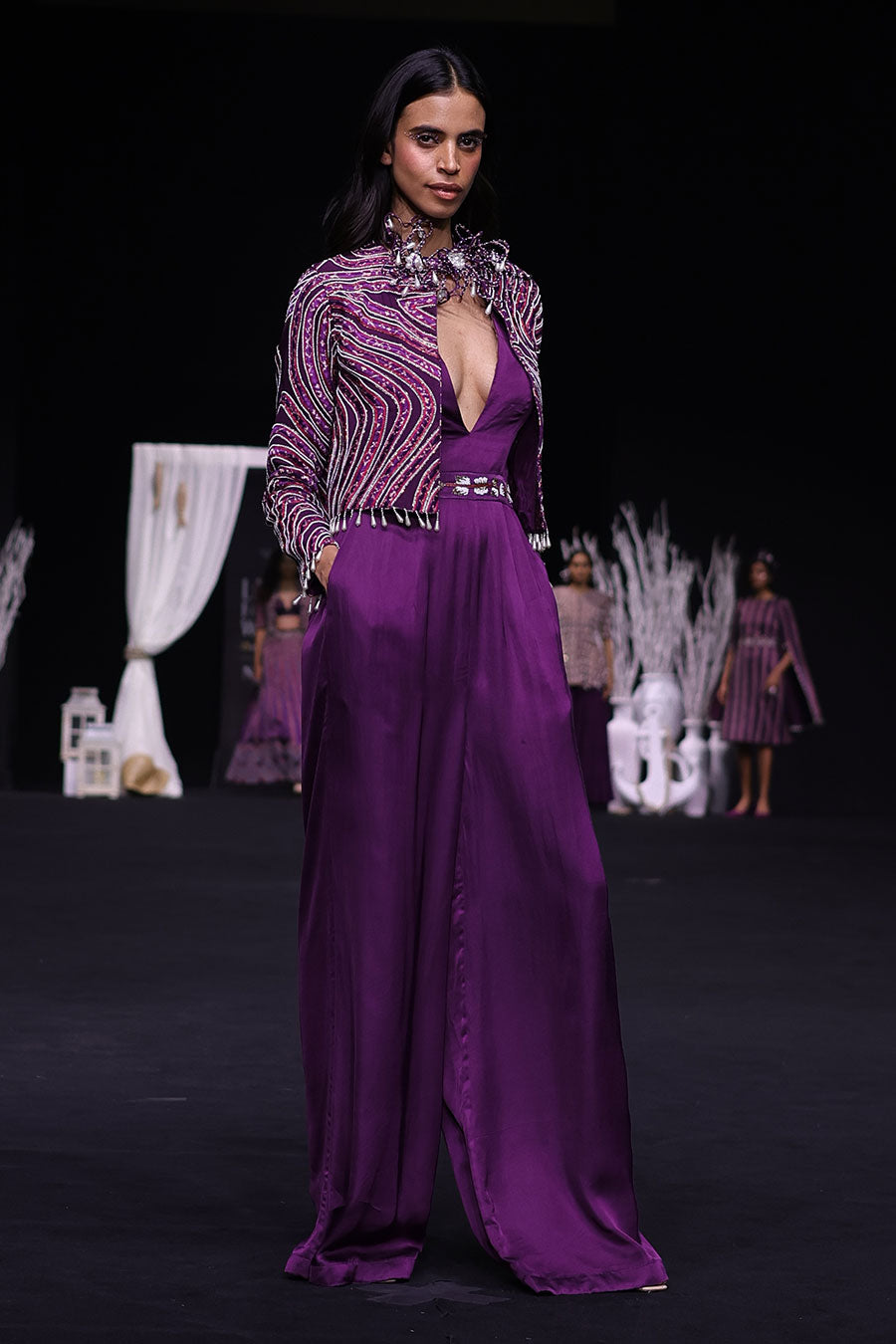 Purple Ajrakh Embroidered Jacket & Jumpsuit Set